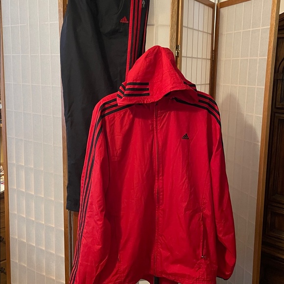 Adidas Red and Black Hooded Climaproof Windbreaker Tracksuit - Picture 1 of 5